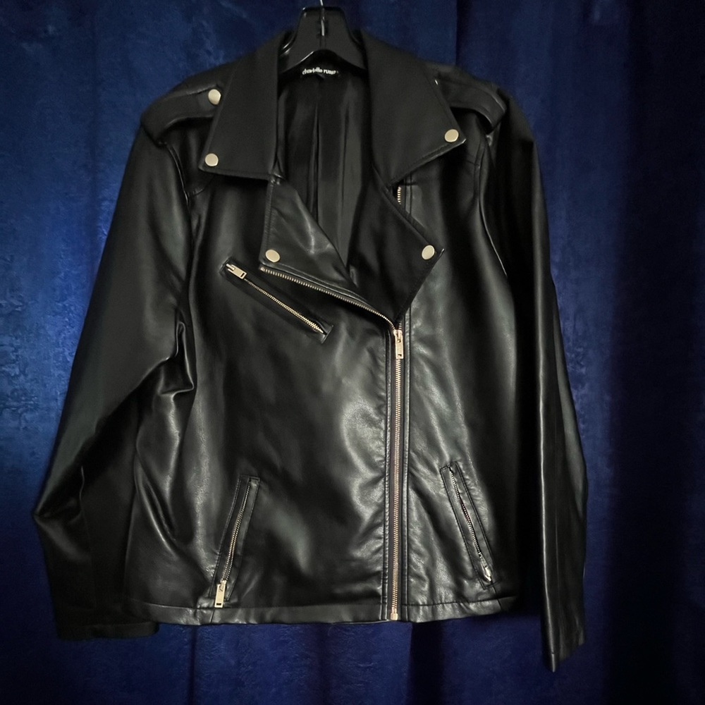 Black plus size leather coat